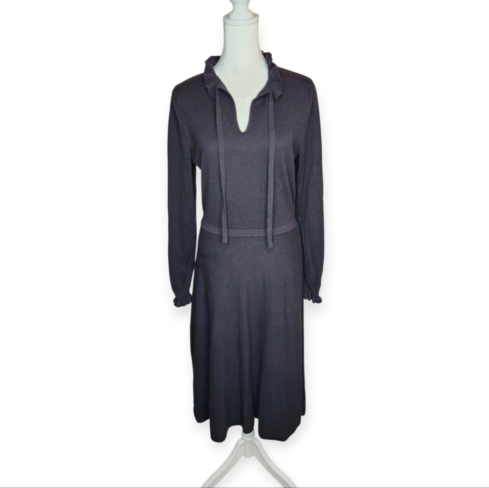 Boden Ruffle Tie Neck Wool Blend Black Dress Size 8L
